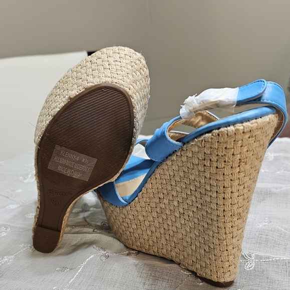Tweed aqua blue wedge sandals - Picture 3 of 4